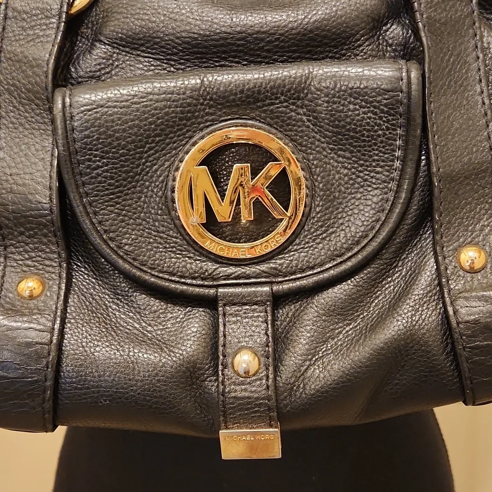 Michael Michael Kors, Black & Gold Satchel Purse - Picture 2 of 16